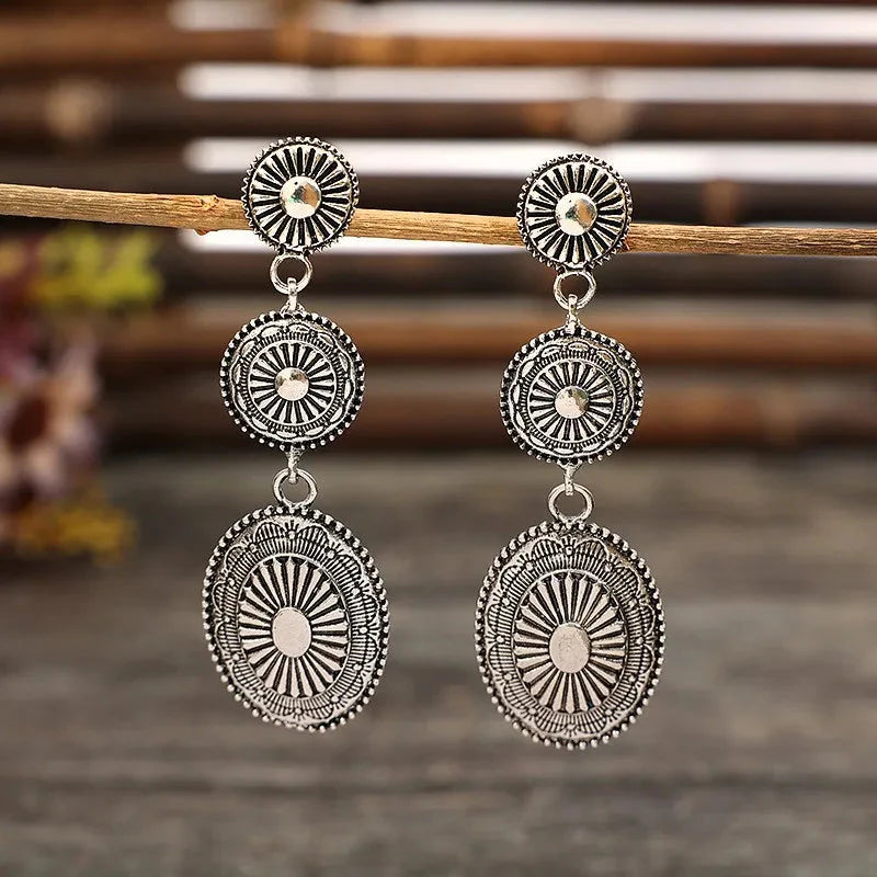 Vintage Western Concho-Style Alloy Dangle Earrings