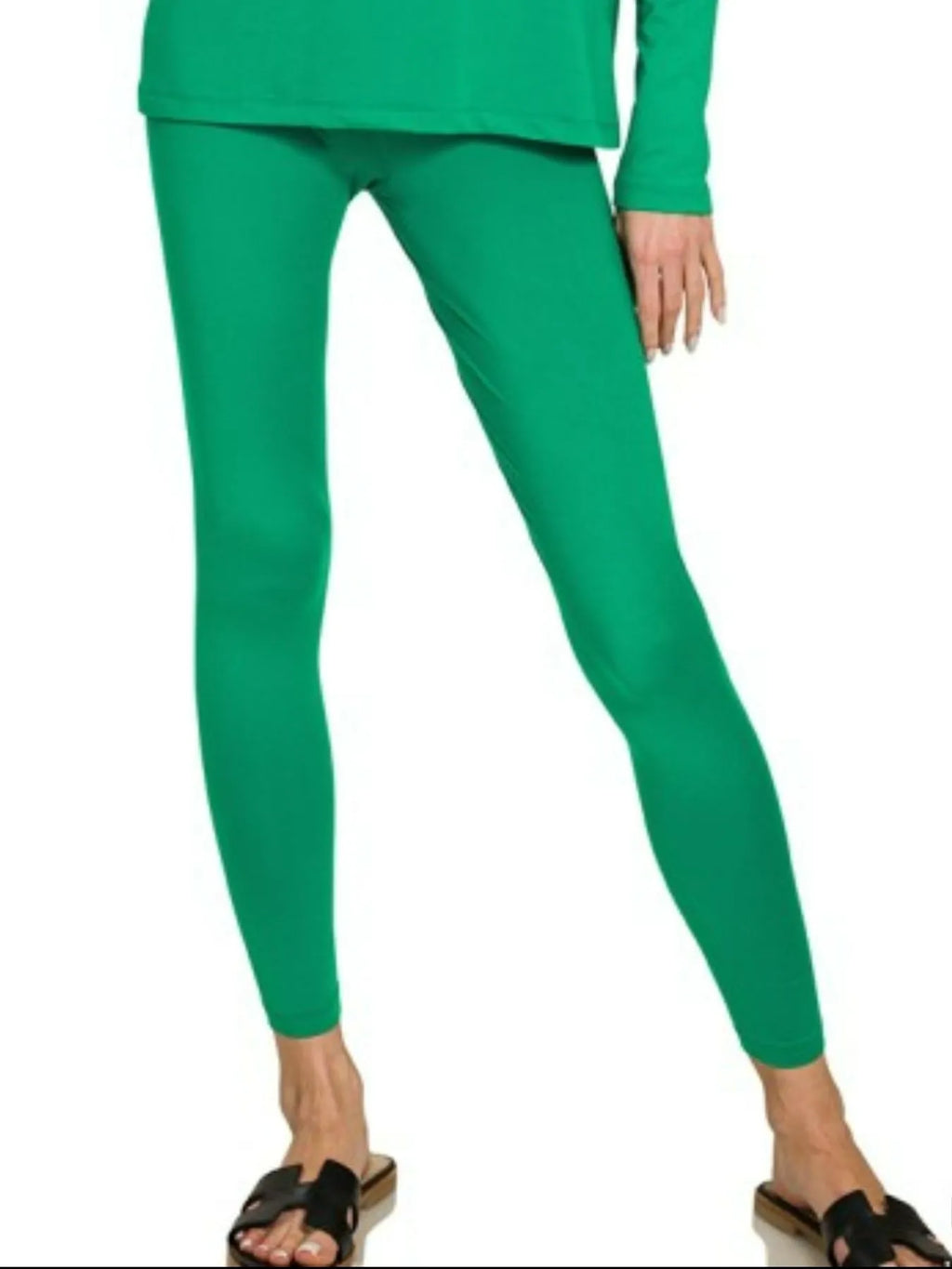 Zenana Microfiber Round Neck Top and Leggings Set in Green