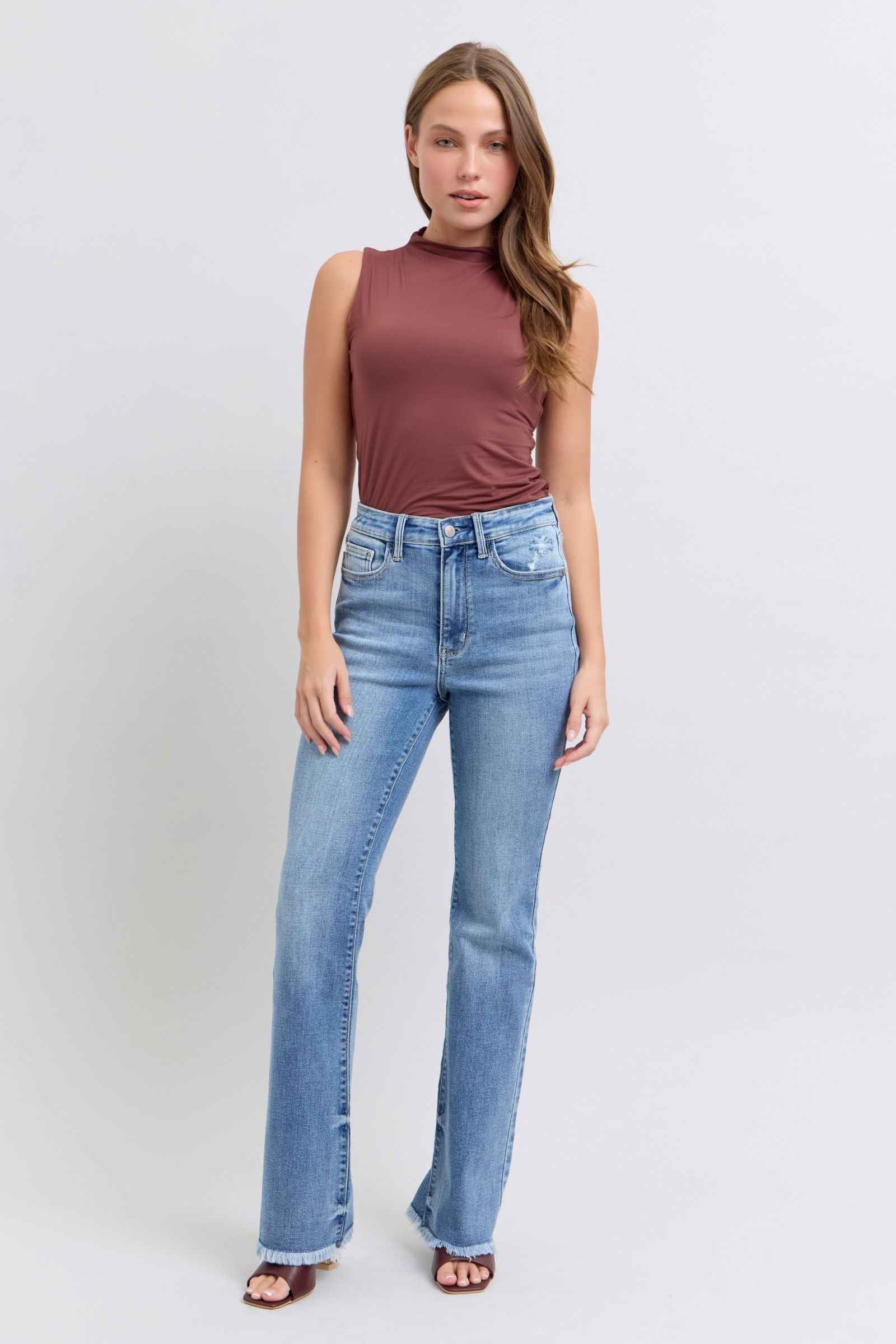 Judy Blue High Rise Bootcut Jeans with Raw Hem for Women's Jeans
