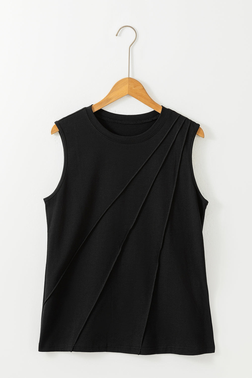 White Pleated Women's Top - Solid Color Crew Neck Design