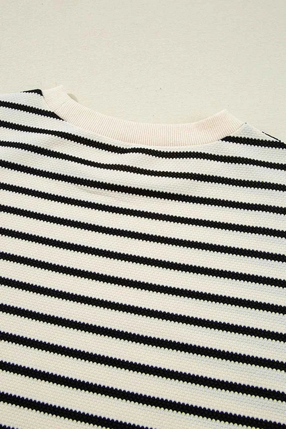 Striped Ruffle Sleeve Blouse with Round Neck