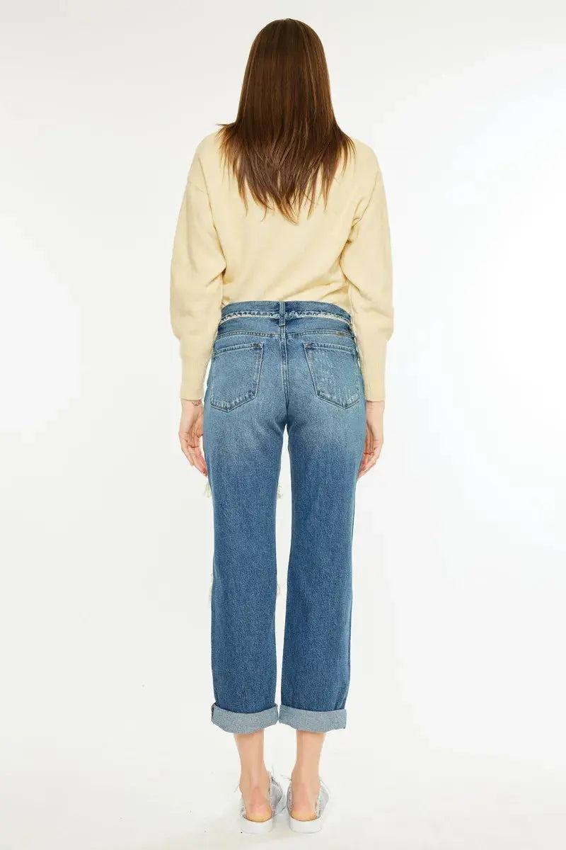 Distressed Mid Rise True Kancan Boyfriend Jeans