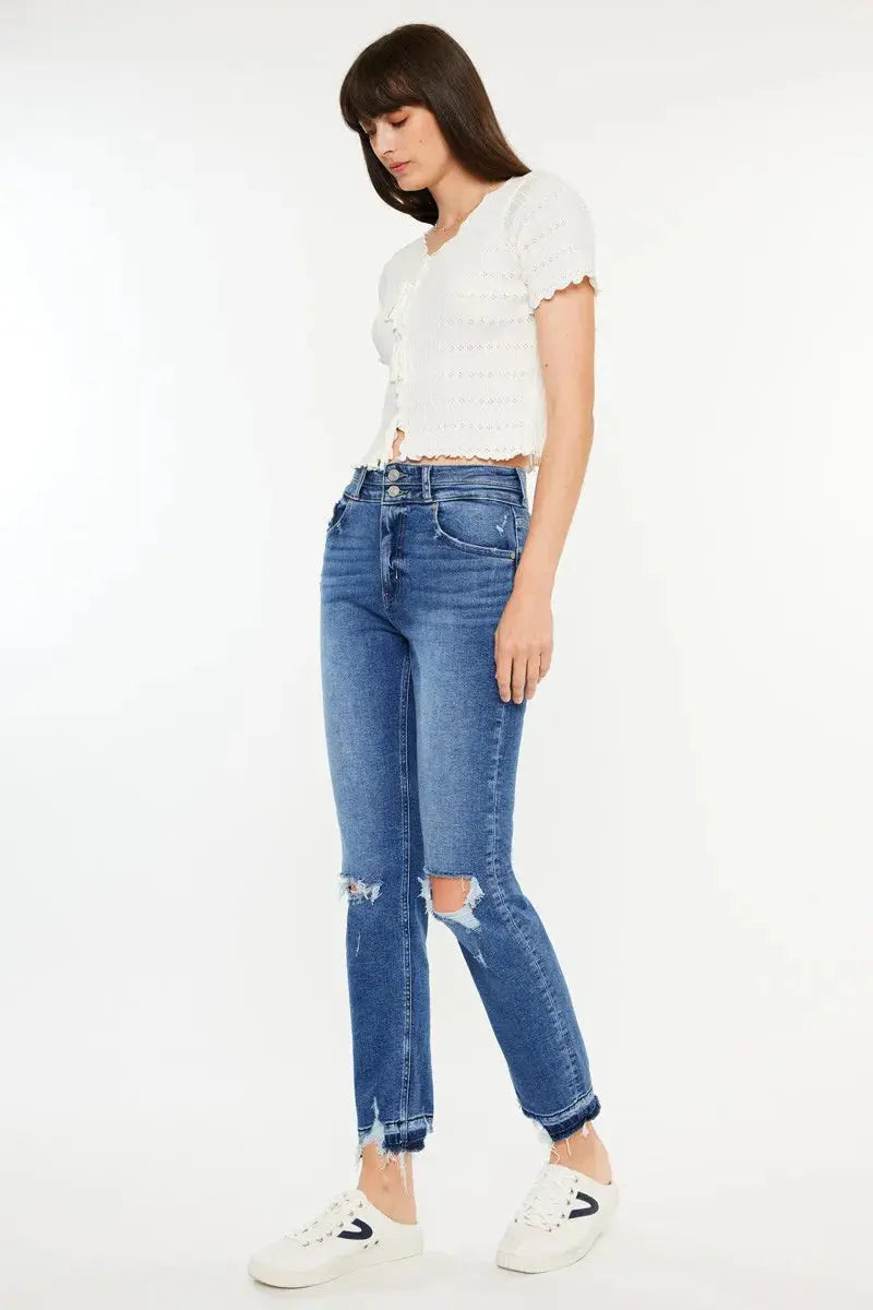 High Rise Distressed Slim Kancan Straight Leg Jeans