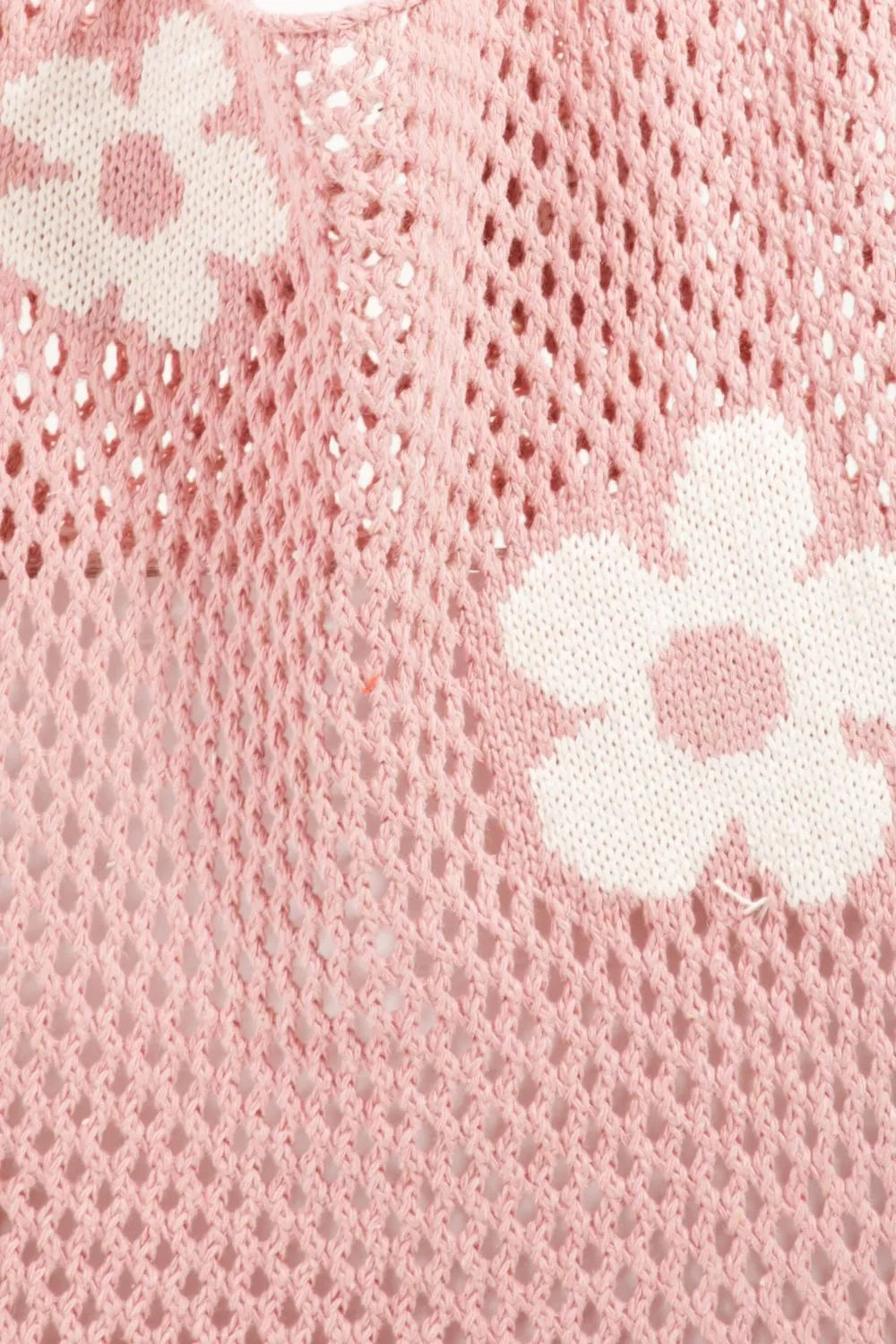 Fame Flower Knitted Shoulder Bag Pink Mesh With Floral