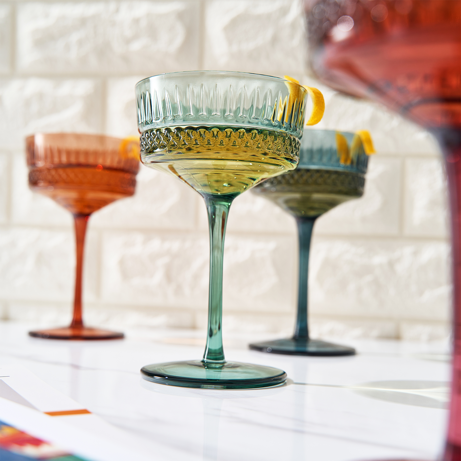 Tonal Crystal Champagne Coupe, Cocktail Glassware, Set of 4