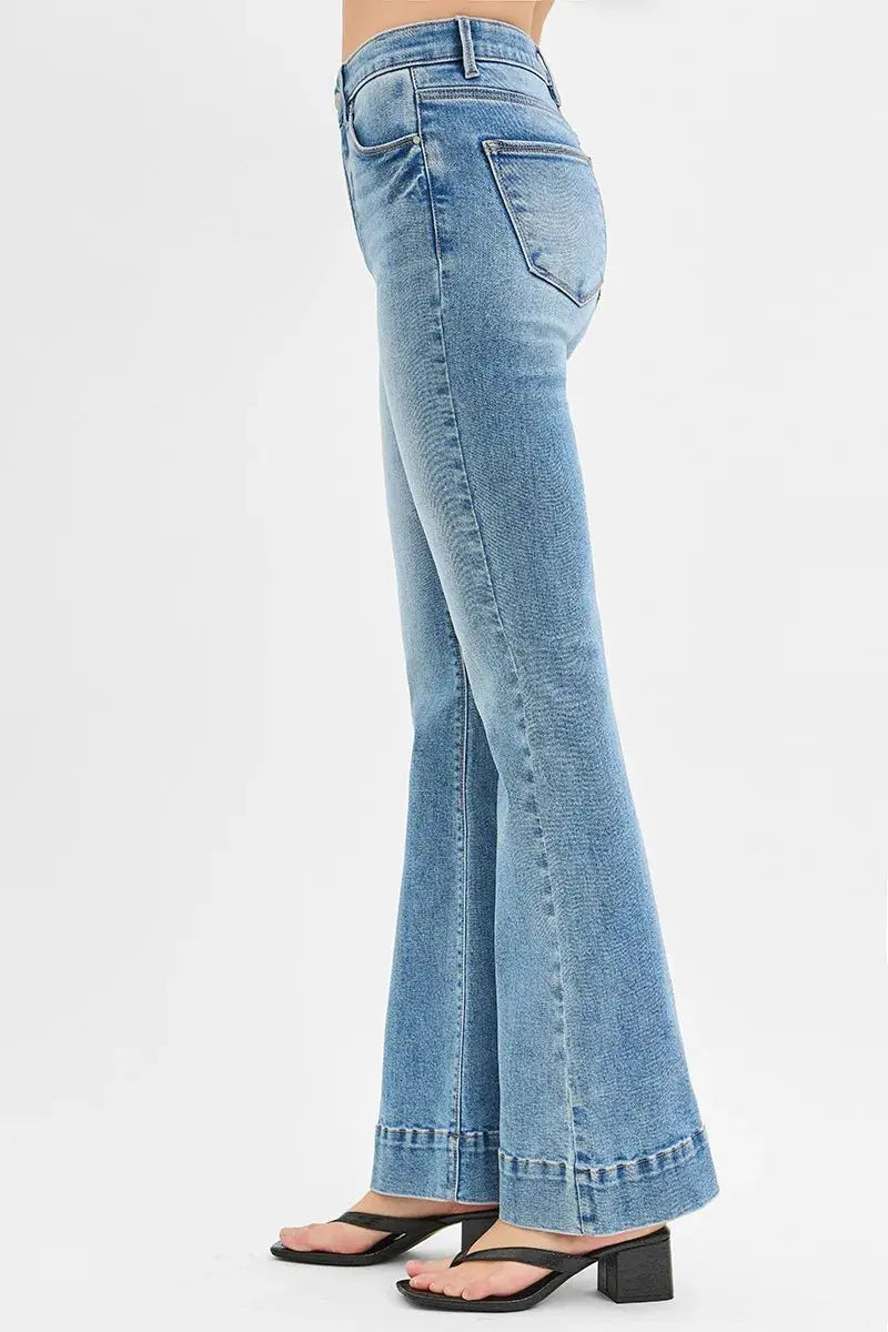 Full Size/Plus Size Tummy Control Elastic Band High Rise Flare RISEN Jeans