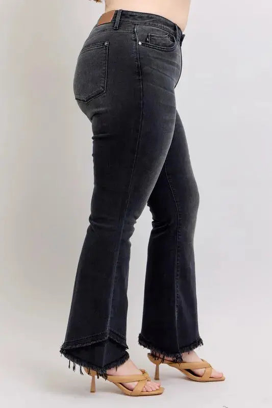Judy Blue Full Size/Plus Size High Waist Flare w/ Mock Fray Tulip Hem