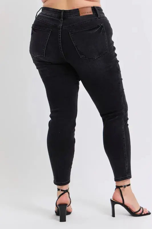 Full Size/Plus Size Mid Rise Tummy Control Skinny Judy Blue Jeans