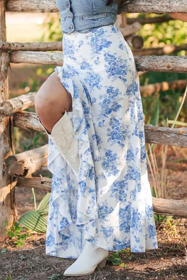 Split Asymmetrical Ruffled Women's Skirt - Trendy Printed Design