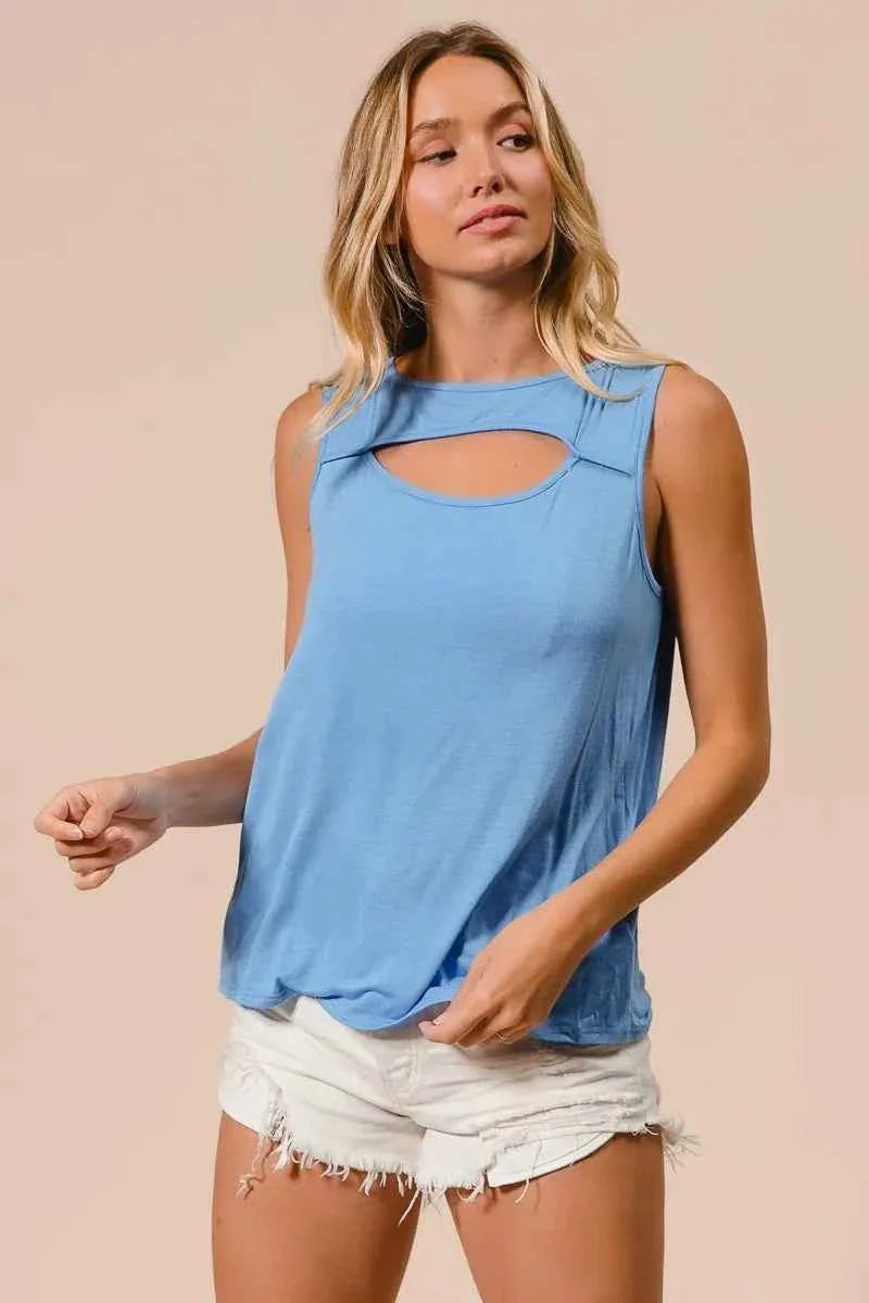 BiBi Rayon Span Knit Women's Top - Sleeveless Cut Out Front Fashion