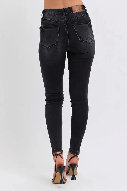 Full Size/Plus Size Mid Rise Tummy Control Skinny Judy Blue Jeans