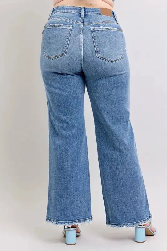 Judy Blue Full Size/Plus Size Raw Hem Wide Leg Jeans