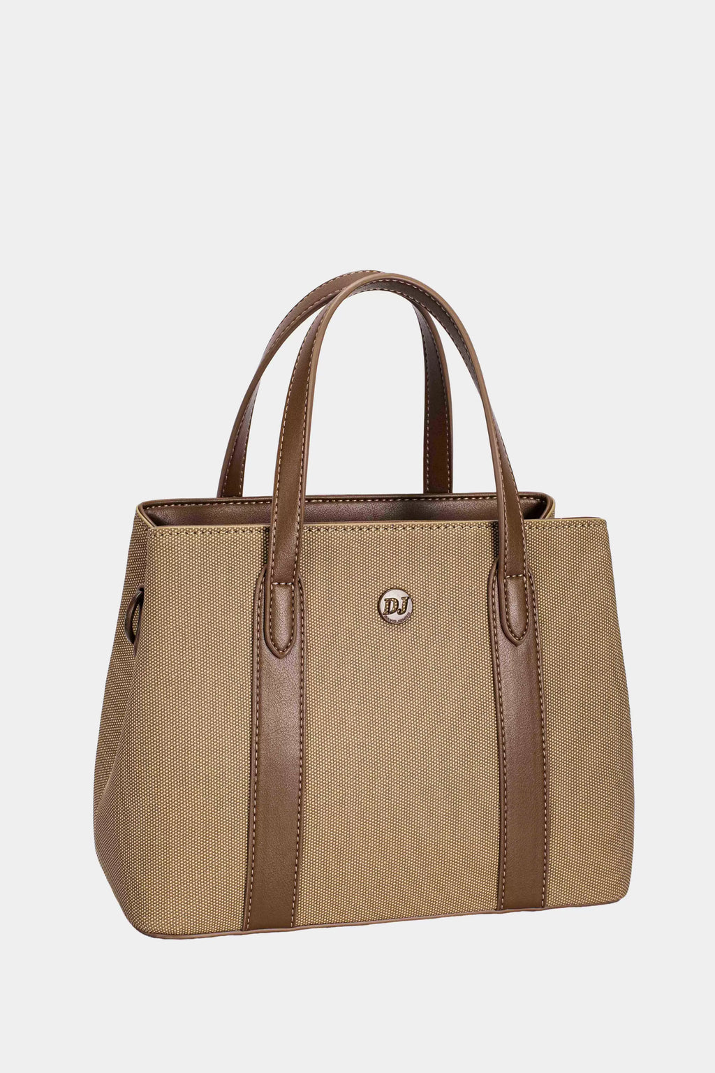 David Jones Canvas Handbag With Leather Trim Beige Taupe
