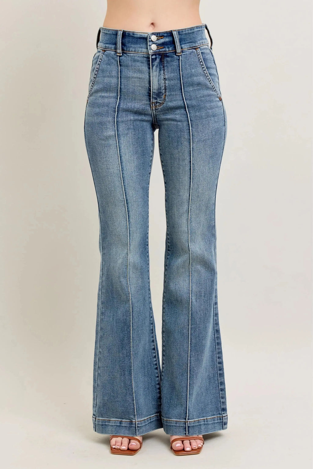 Plus Size High-Waist Flare Denim Judy Blue Jeans with Front Seam Detail