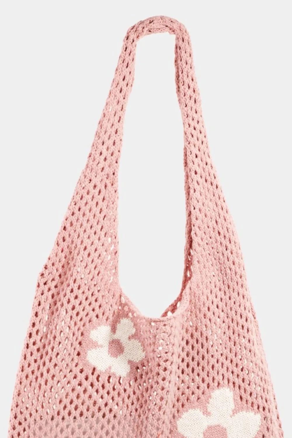 Fame Flower Knitted Shoulder Bag Pink Mesh With Floral