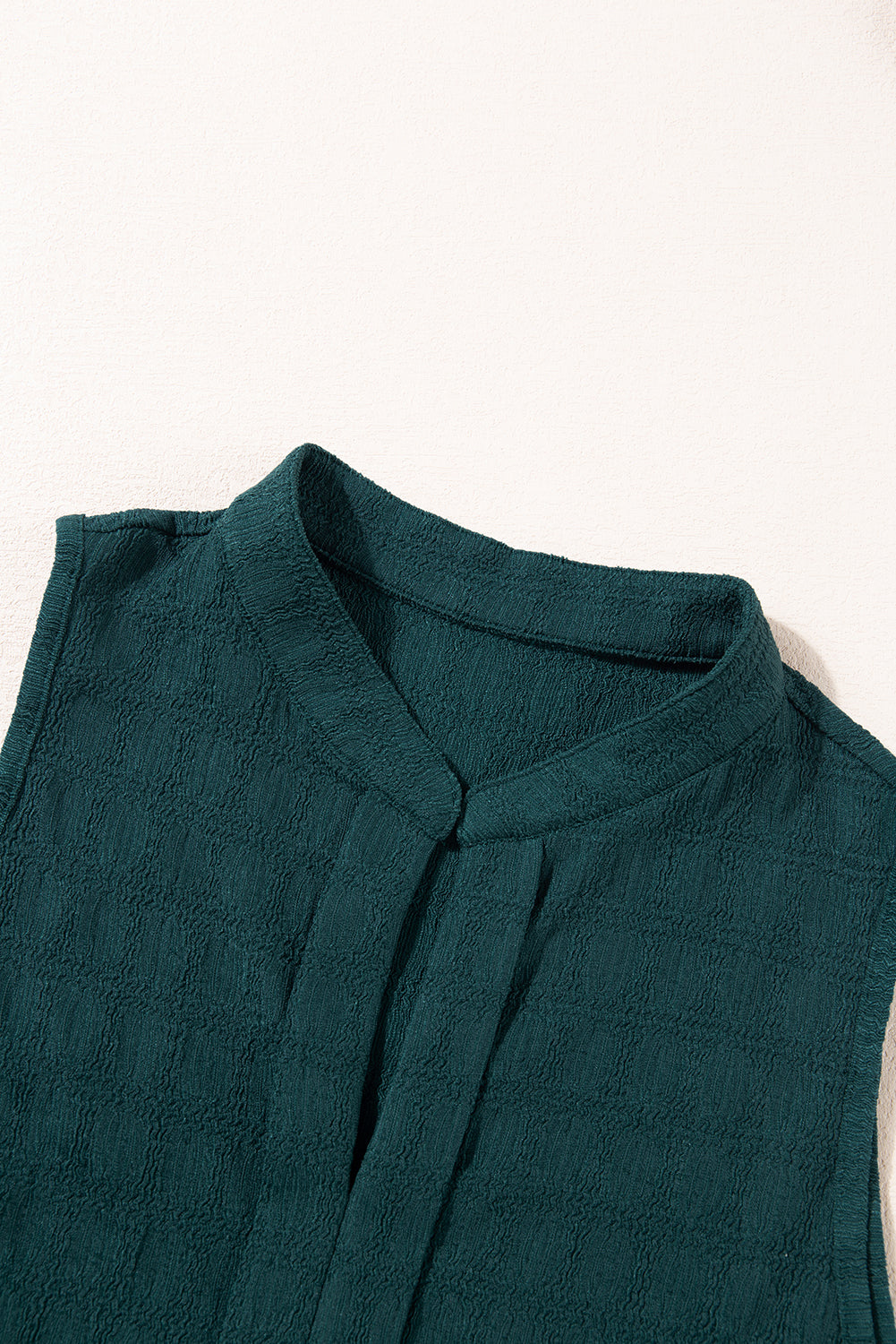 Sea Green Sleeveless Top - Textured Split V Neck Women's Shirt