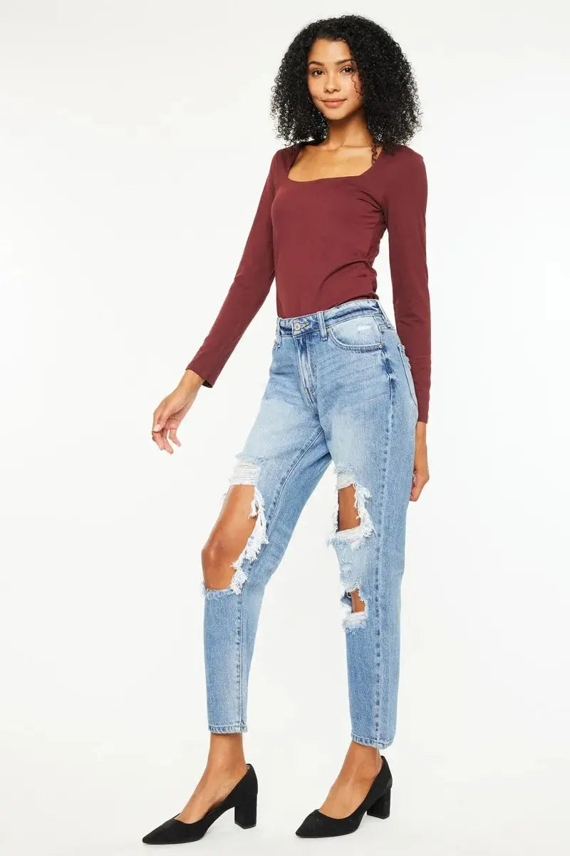 High Rise Distressed Kancan Boyfriend Jeans