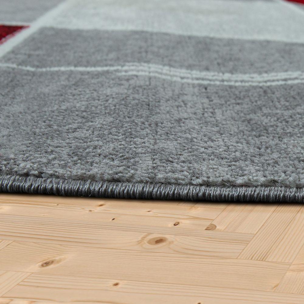 Checked Area Rug Marble Effect Modern Grey Red