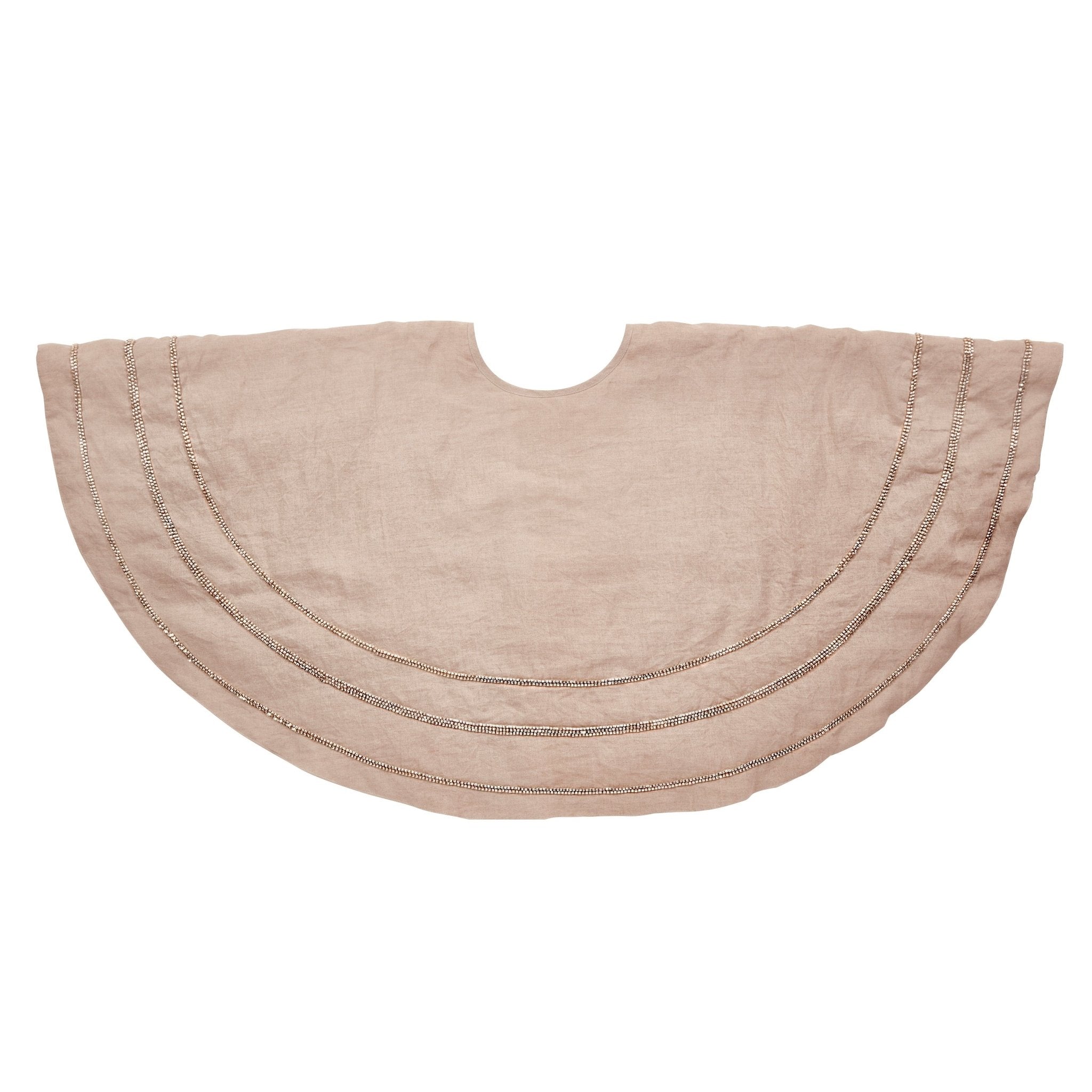 Handmade Concentric Nailhead Circles Linen Christmas Tree Skirt Natural 60" Arcadia Home