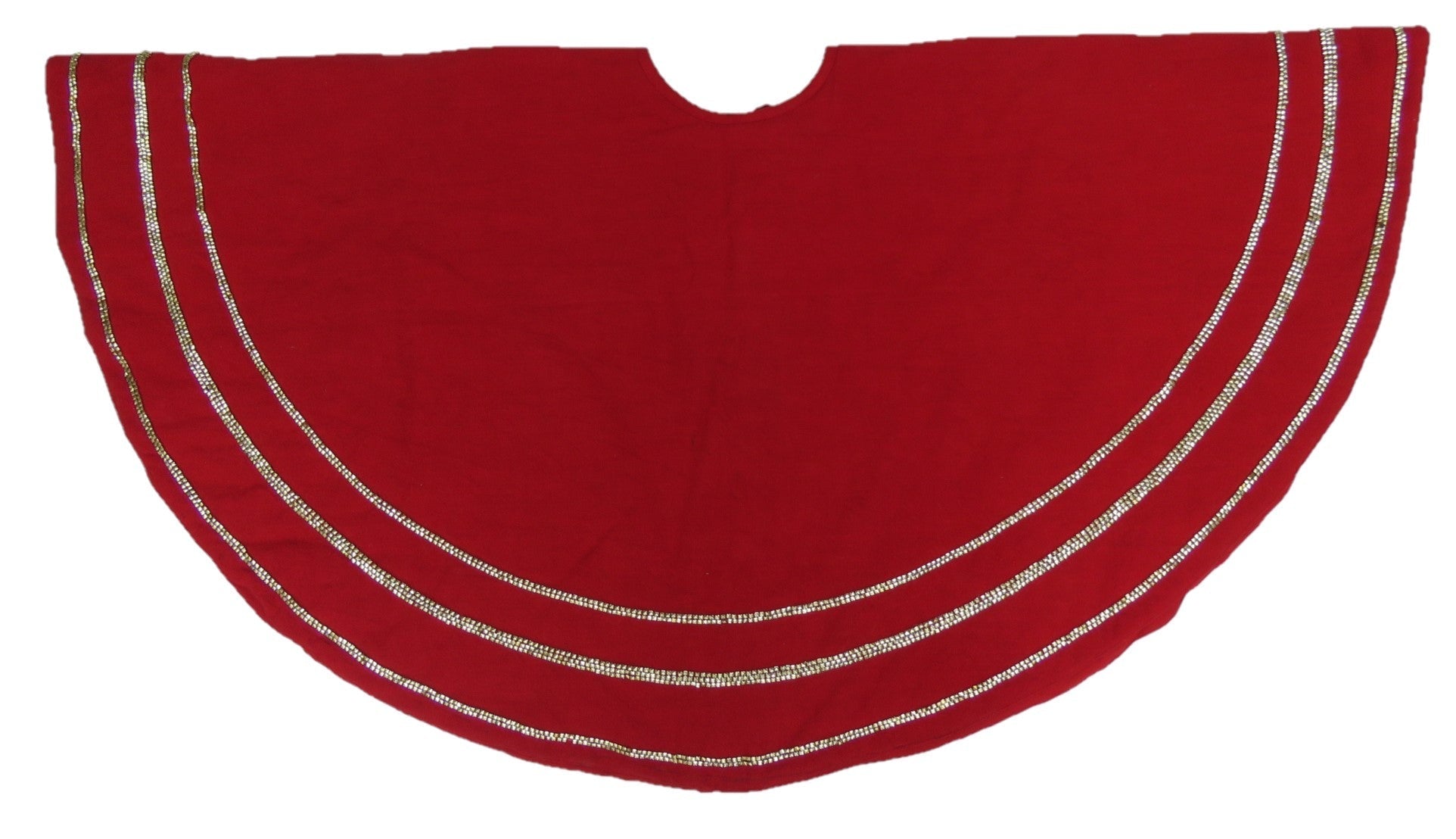 Handmade Concentric Nailhead Circles Red Linen Christmas Tree Skirt 60" Arcadia Home