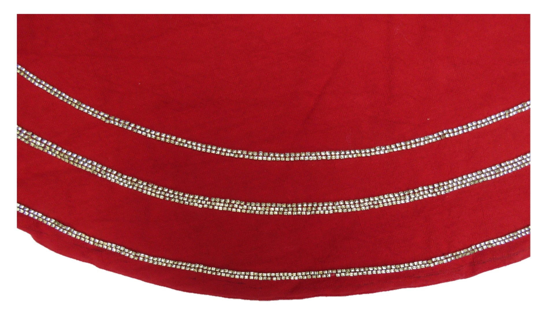 Handmade Concentric Nailhead Circles Red Linen Christmas Tree Skirt 60" Arcadia Home