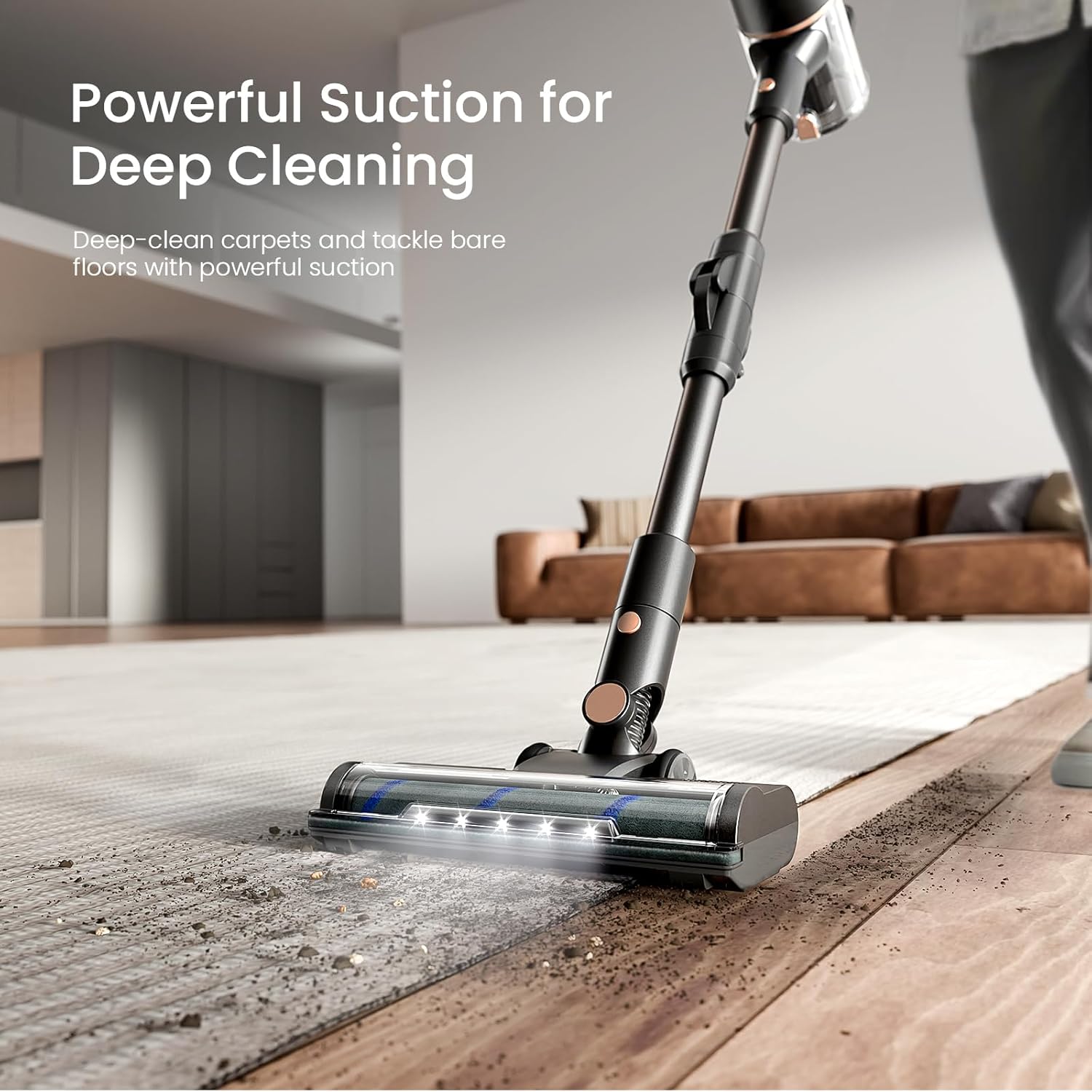 Cordless Vacuum Cleaner, Power Suction Stick Vacuum Cleaners with Hepa Filter, LED Headlight, Bendable Handle