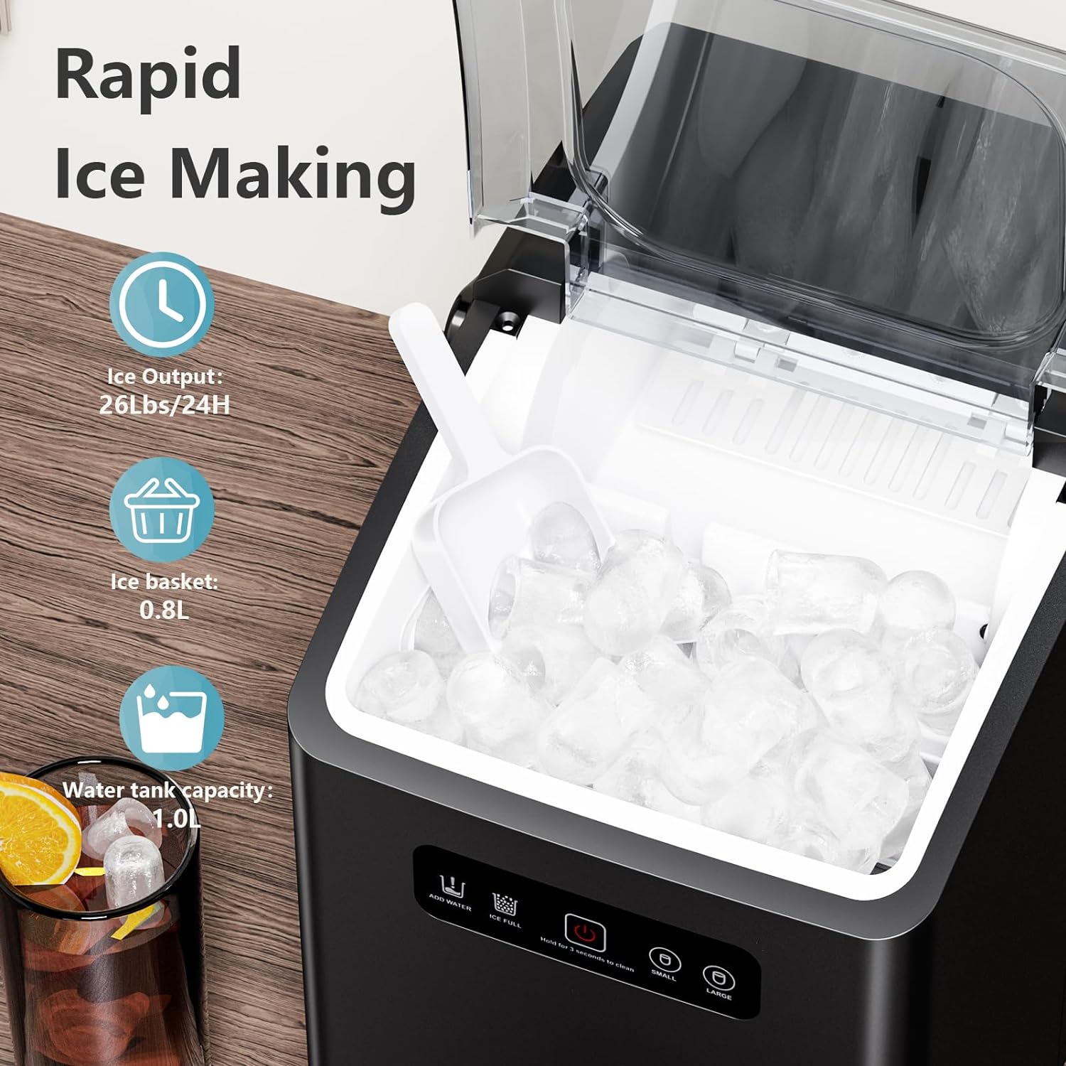 Countertop Ice Maker,Portable Ice Machine with Handle,for Home/Kitchen/Camping/RV Z3424-BLACK