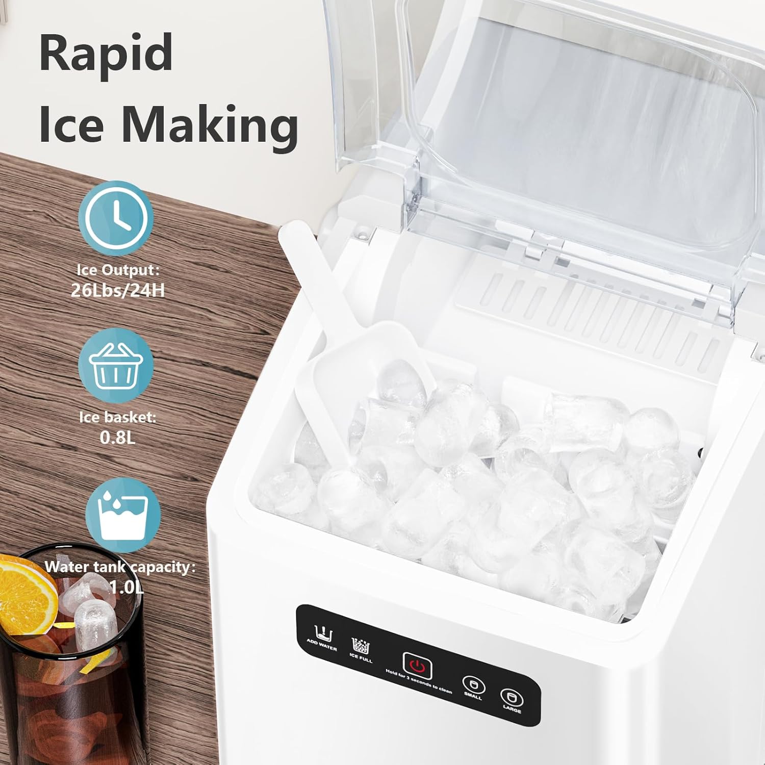 Countertop Ice Maker,Portable Ice Machine with Handle,for Home/Kitchen/Camping/RV Z3424-BLACK
