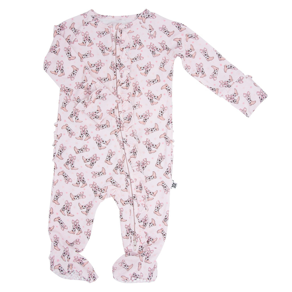 Cowhide Boots Bows Ruffle Footie