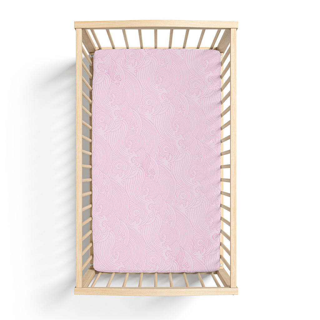 Pink Crashing Sea Waves Organic Crib Sheet