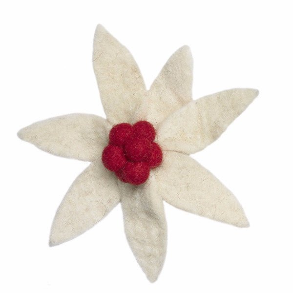 Cream Flower Ornament Red Center- clip or pin assortment Arcadia Home