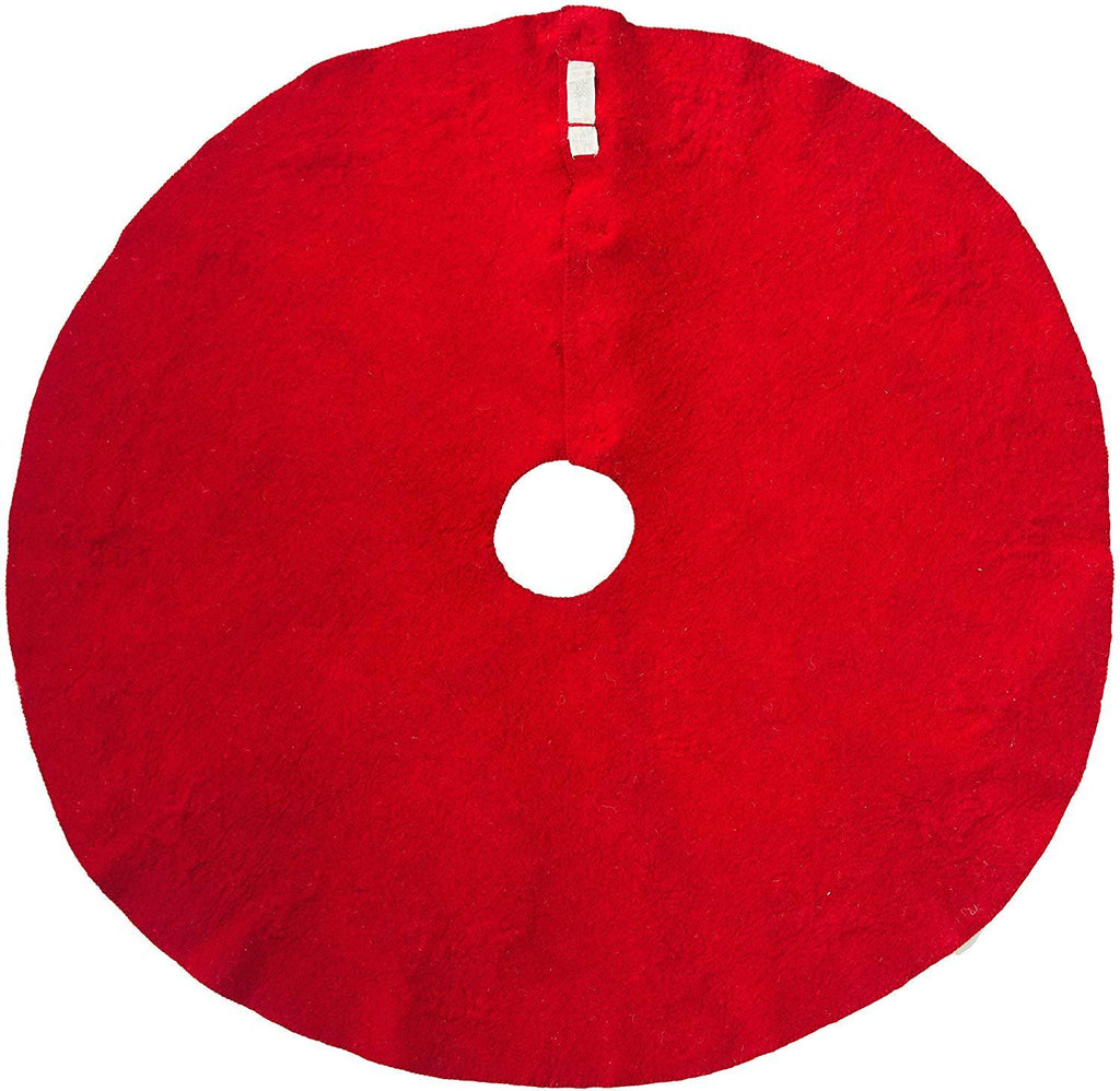 Cream Reindeer Red Christmas Tree Skirt Hand Felted Wool - 60"/72" Arcadia Home