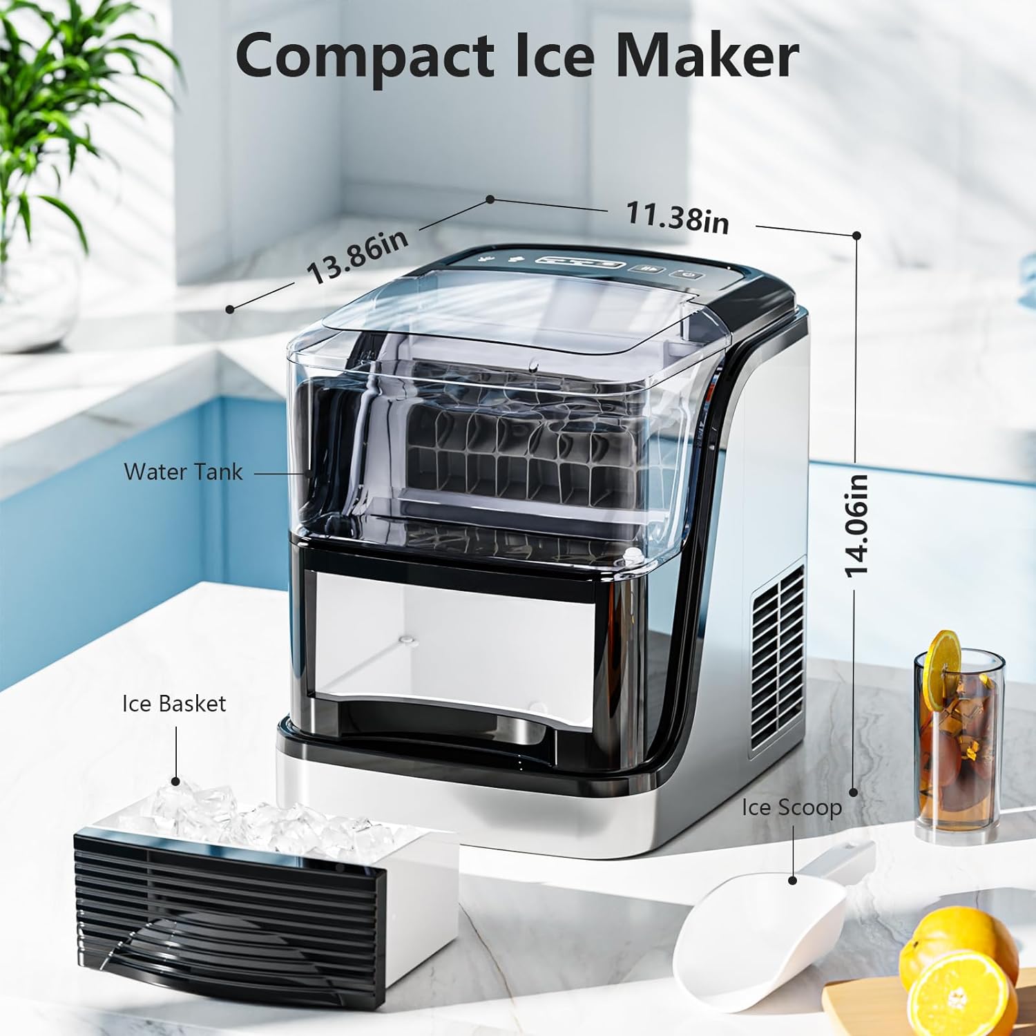 Cubic Ice Maker Machine,33 Lbs/24 Hrs,1.3 Lbs Ice Storage Capacity ,Black