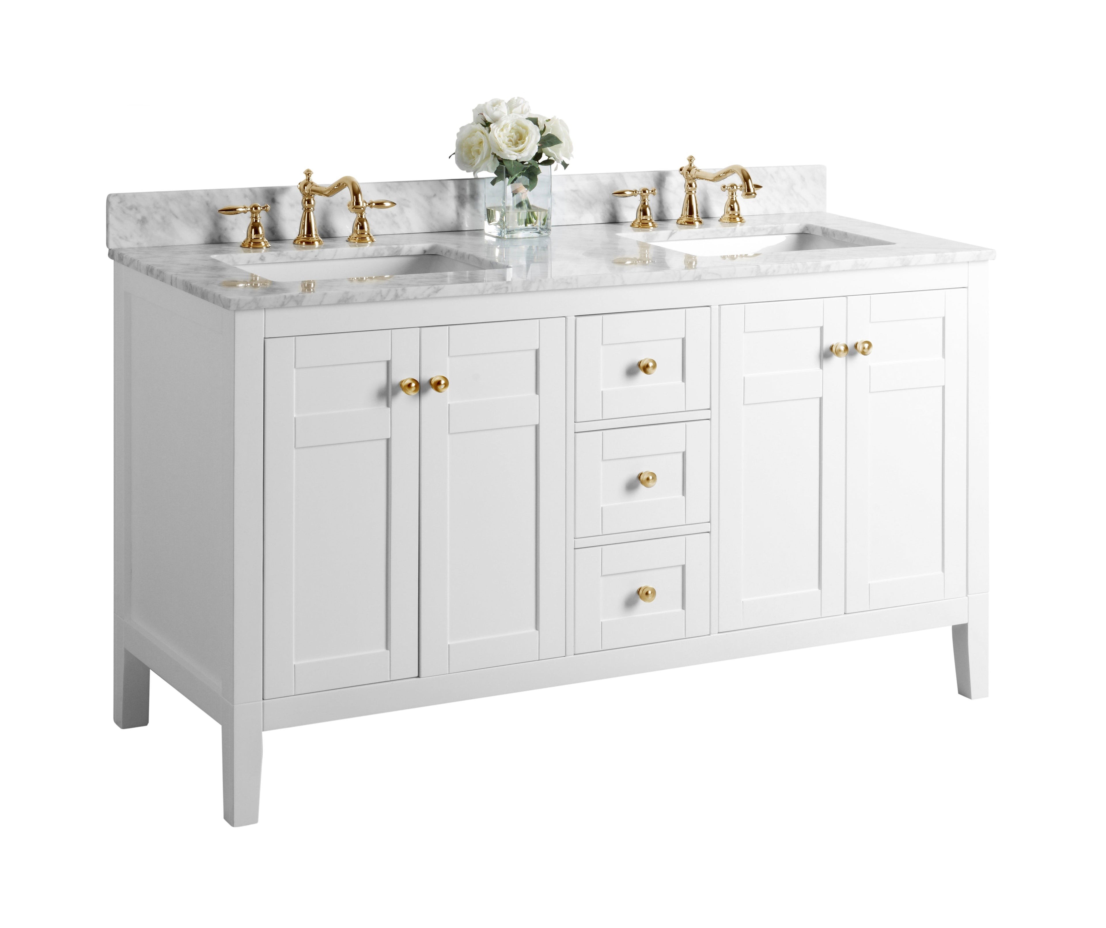 Maili Bathroom Vanity with Sink and Carrara White Marble Top Cabinet Set