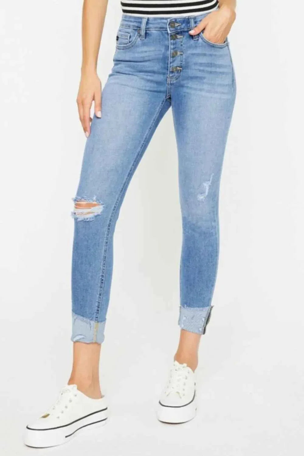 Kancan Distressed Cat's Whiskers Button Fly Women's Jeans