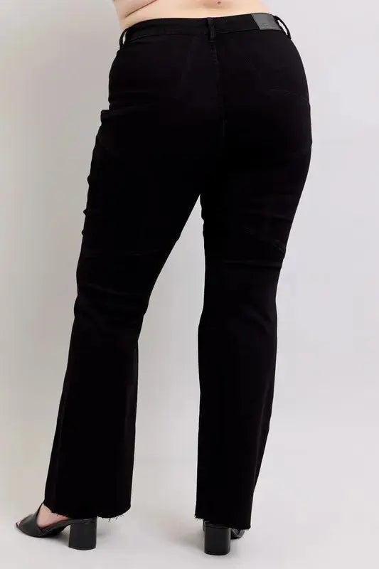 Plus Size High Waist Star Seam Detail Flare Leg Judy Blue Jeans