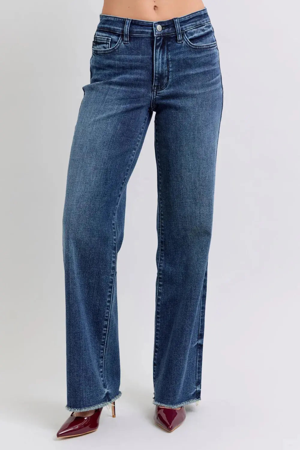 Full Size/Plus Size Raw Hem Mid Rise Judy Blue Jeans
