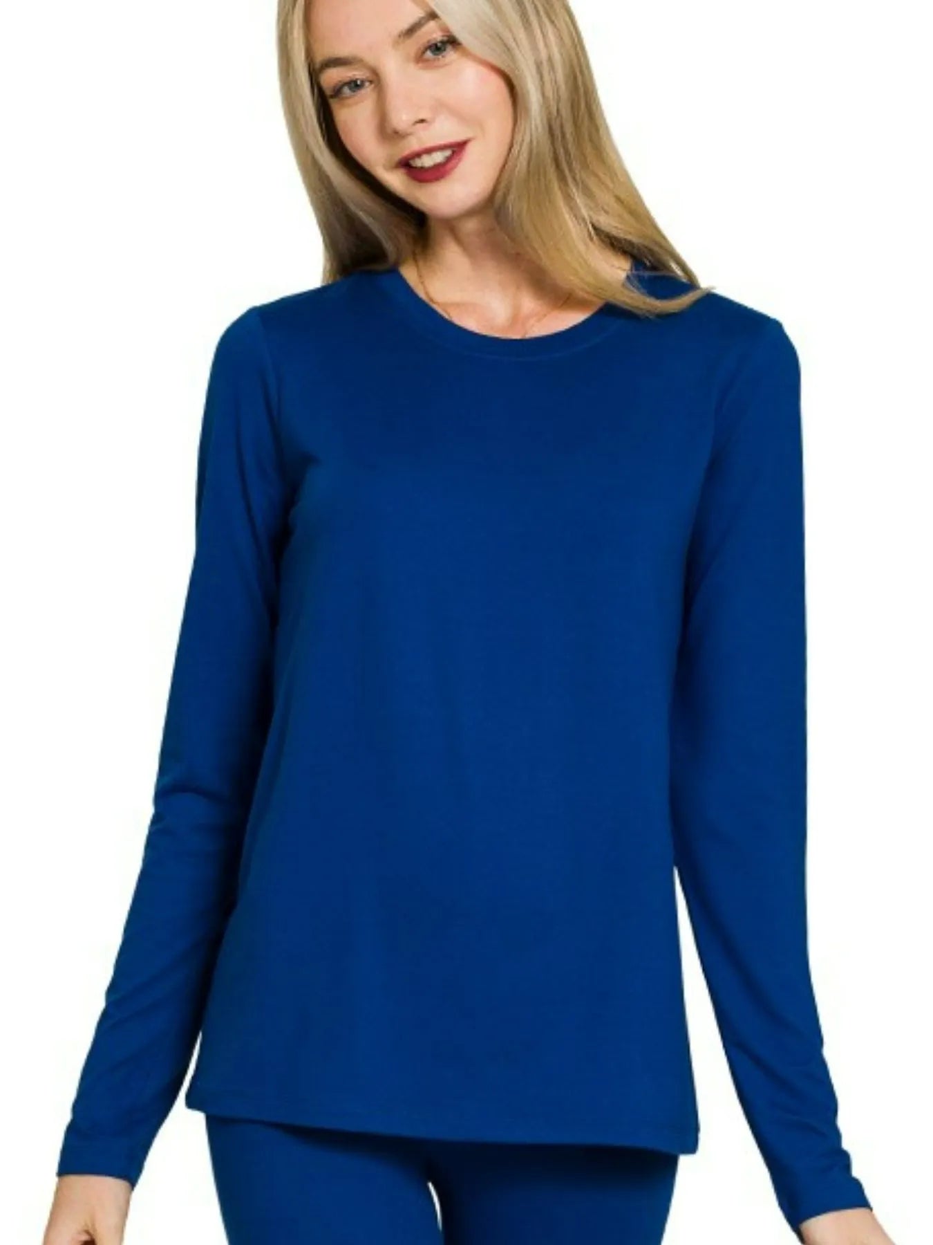 Zenana Microfiber Round Neck Top and Leggings Set in Navy