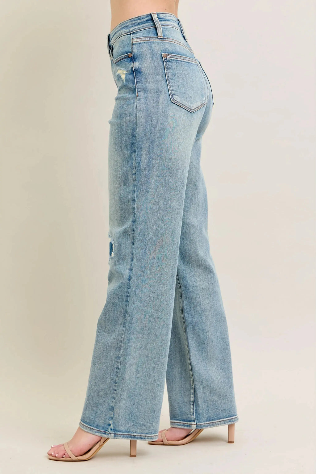 Judy Blue Jeans -Plus Size High Waist Destroy & Knee Patch Straight Leg