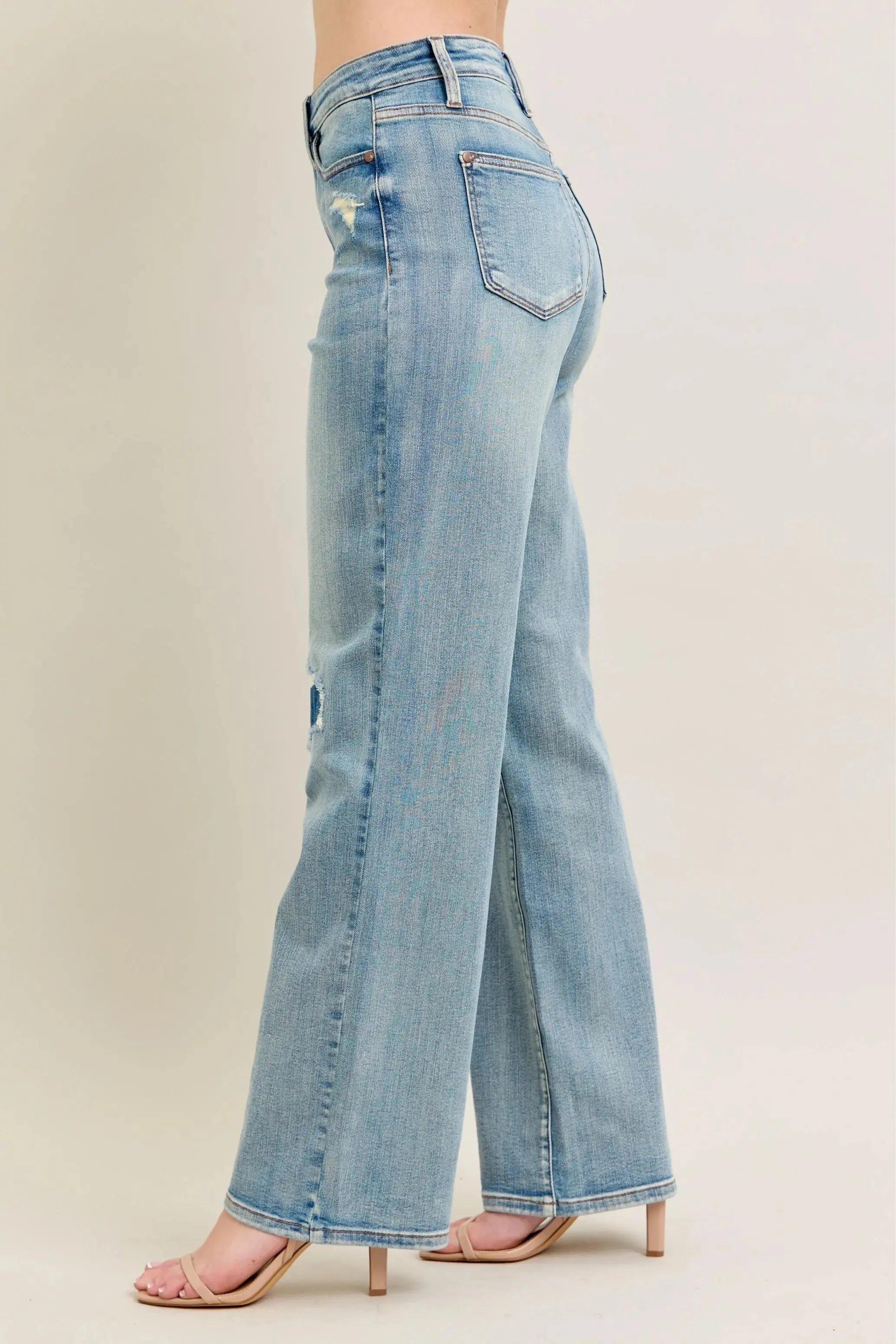 Judy Blue Jeans -Plus Size High Waist Destroy & Knee Patch Straight Leg