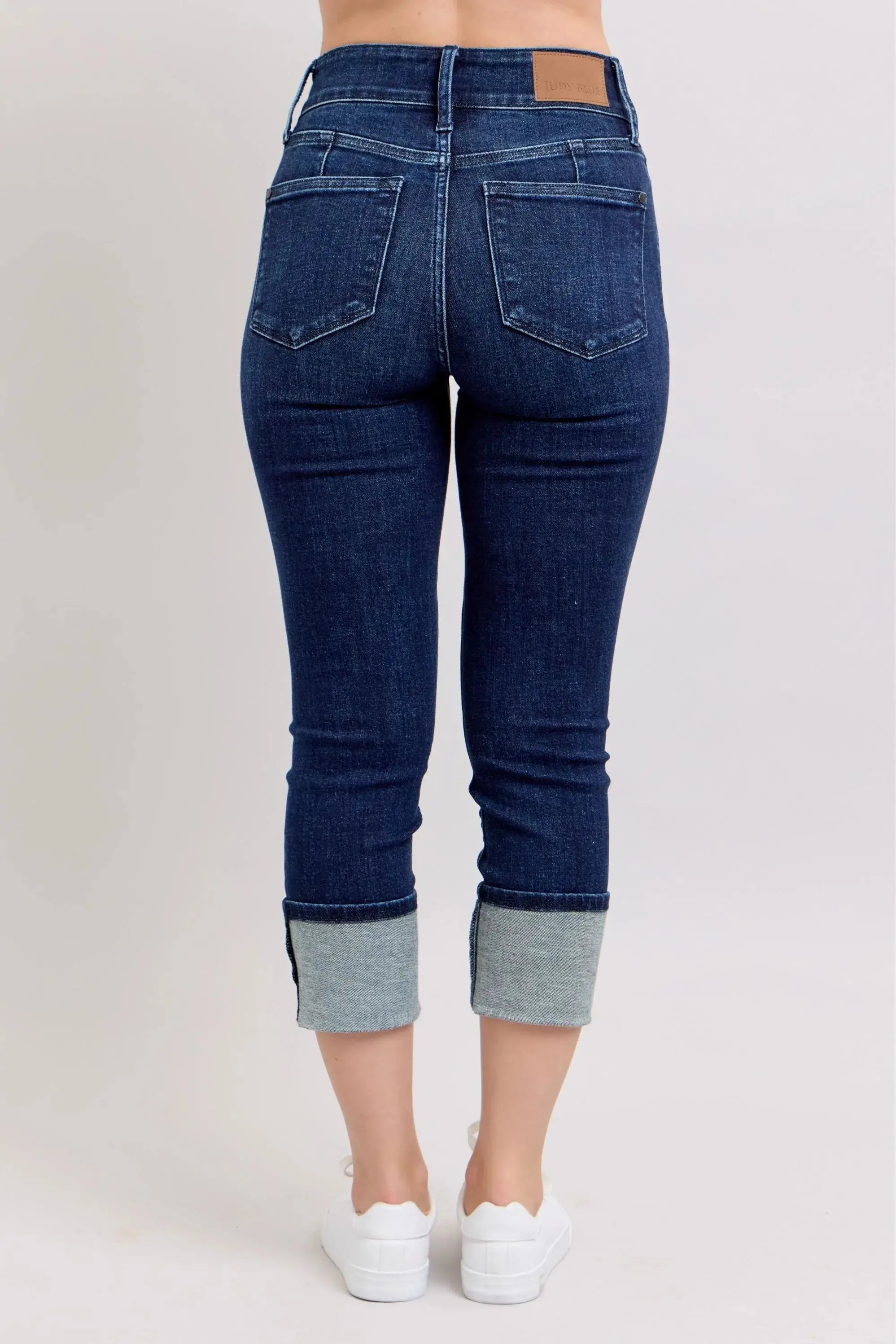 High-Waist Double Waist Band Skinny Leg Judy Blue Jeans