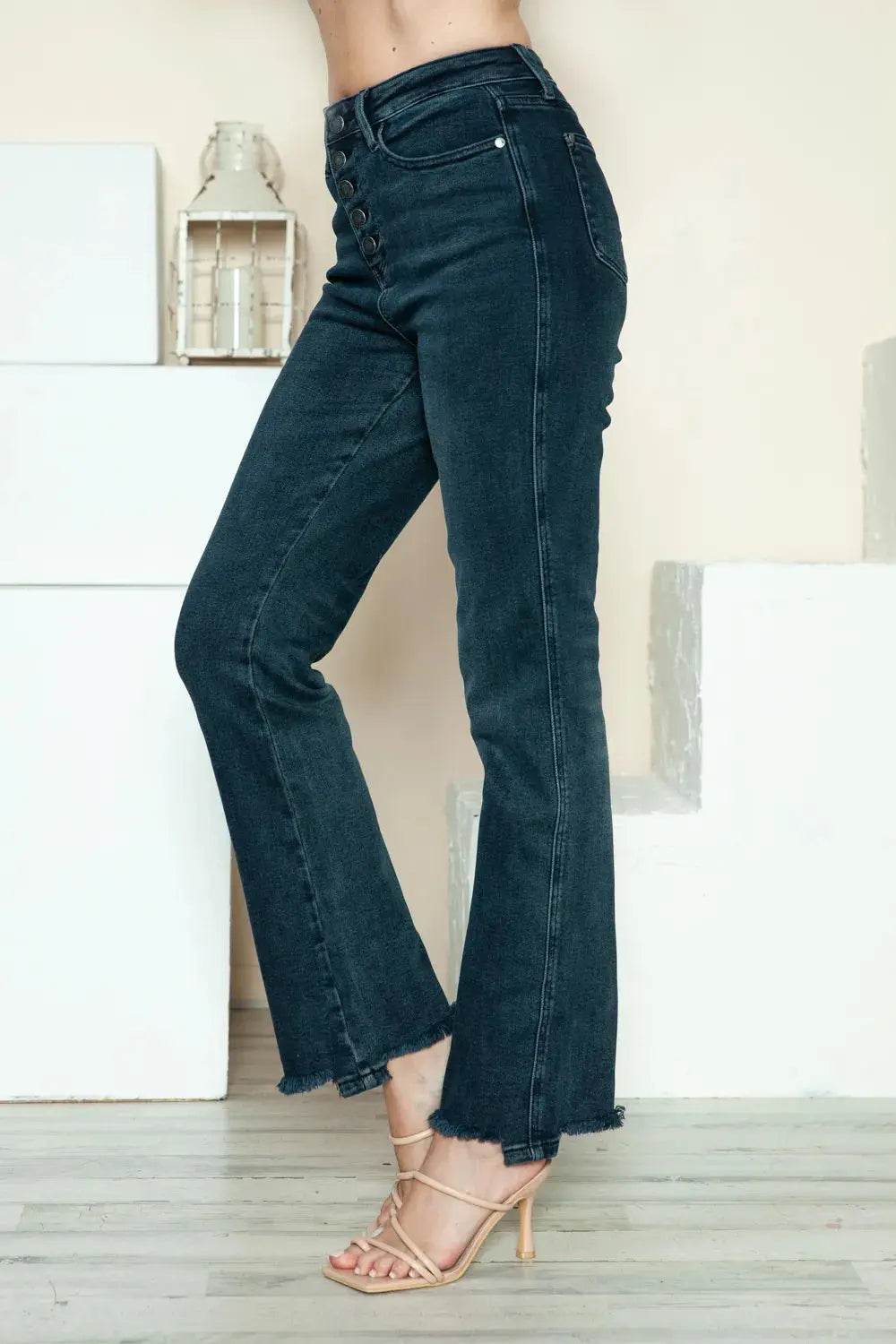 Plus Size Button Fly Hem Destroy Straight Leg Judy Blue Jeans