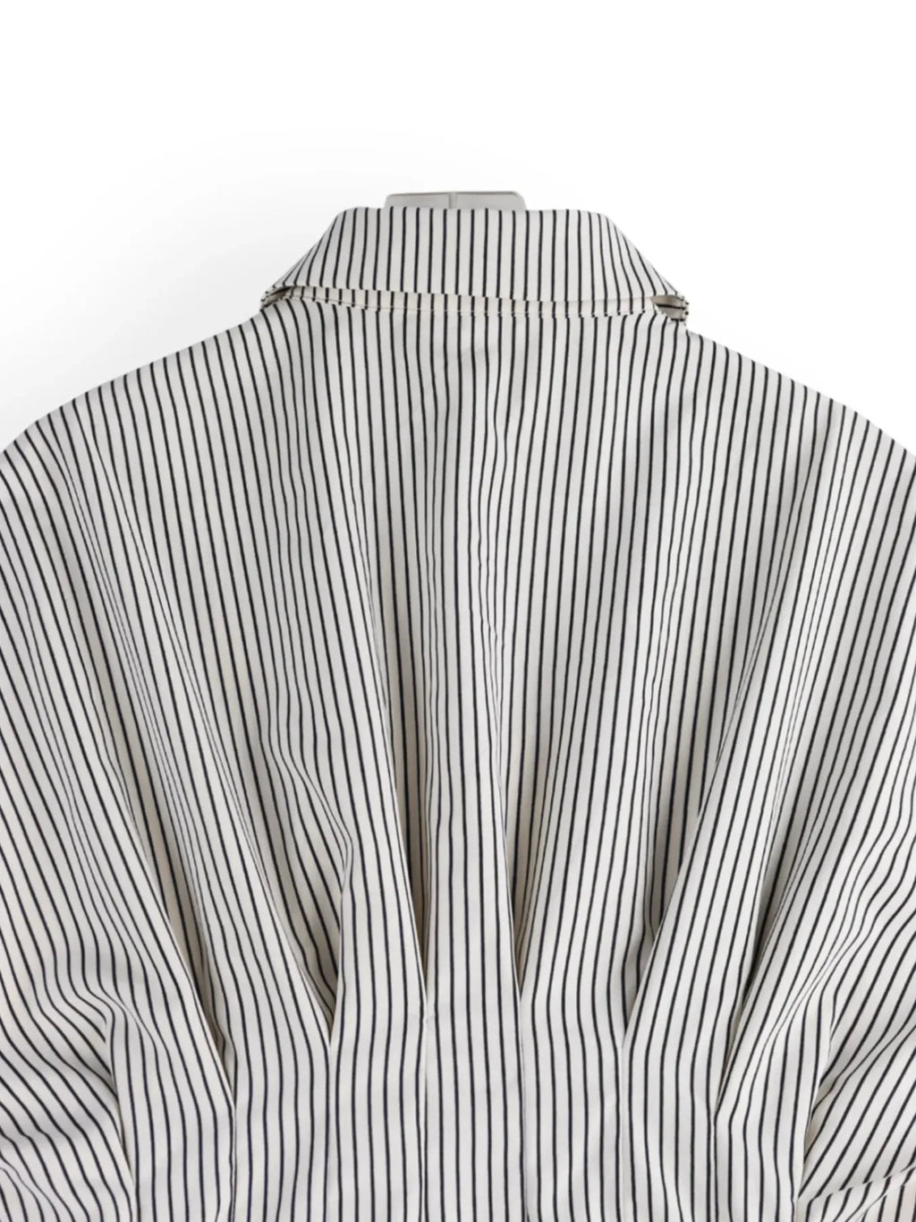 Pinstripe Puff Sleeve Cinched Waist Button Up Shirt