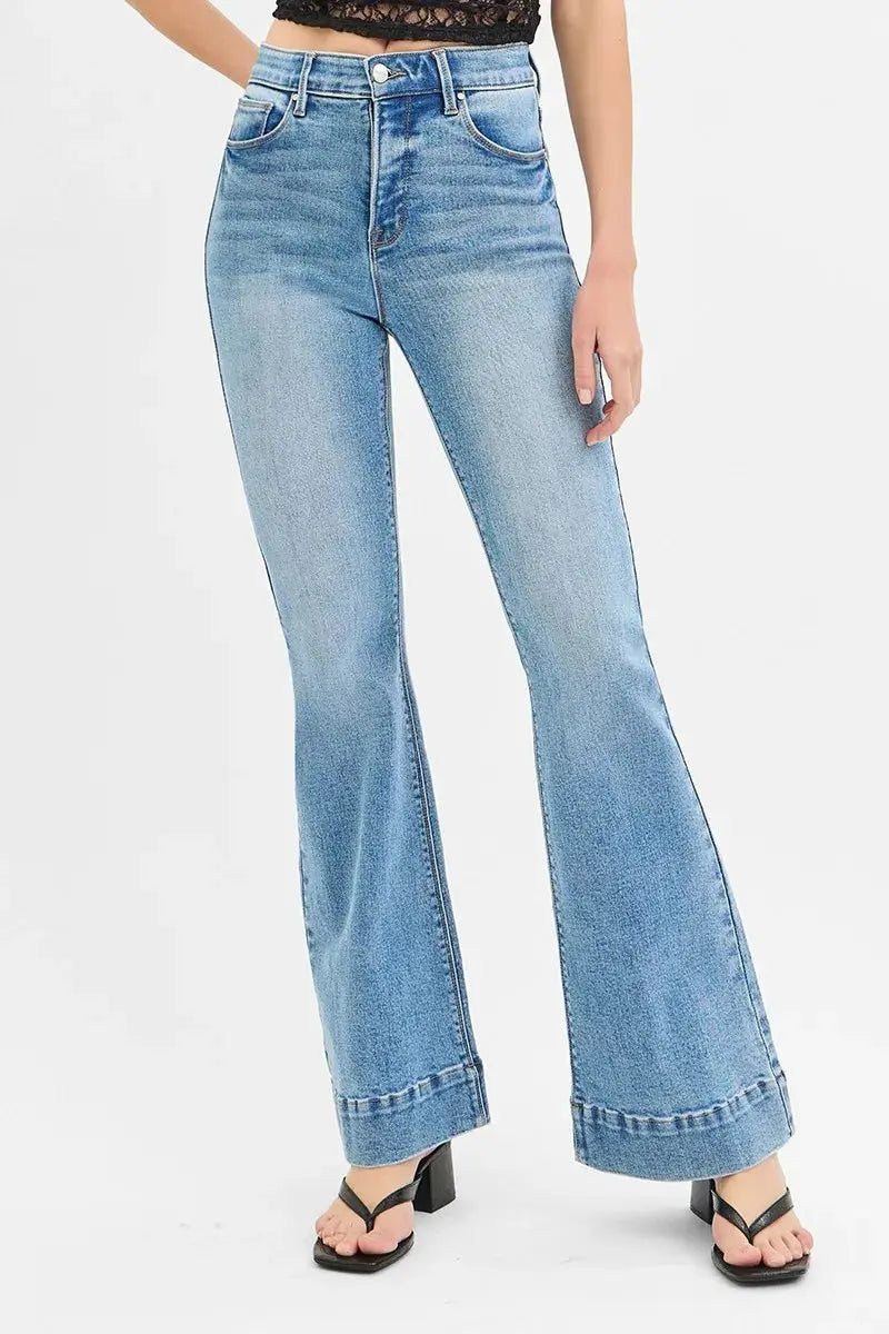 Full Size/Plus Size Tummy Control Elastic Band High Rise Flare RISEN Jeans