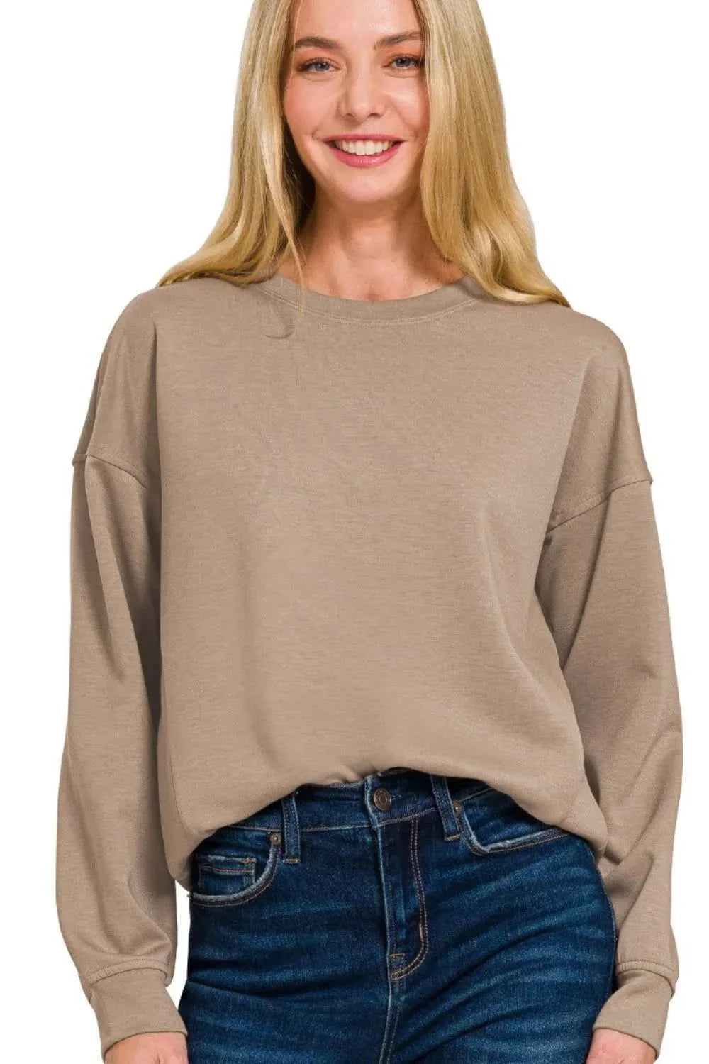 Zenana Scuba Round-neck Sweatshirt Women's Top