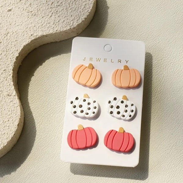 Retro Pumpkin Studs Triple Earring Card