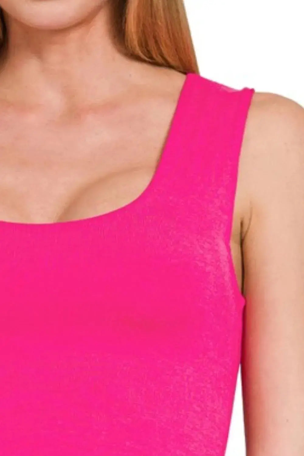 Zenana Hot Pink Double Layered Scoop Neck Crop Tank Top