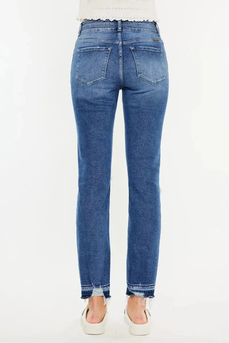 High Rise Distressed Slim Kancan Straight Leg Jeans