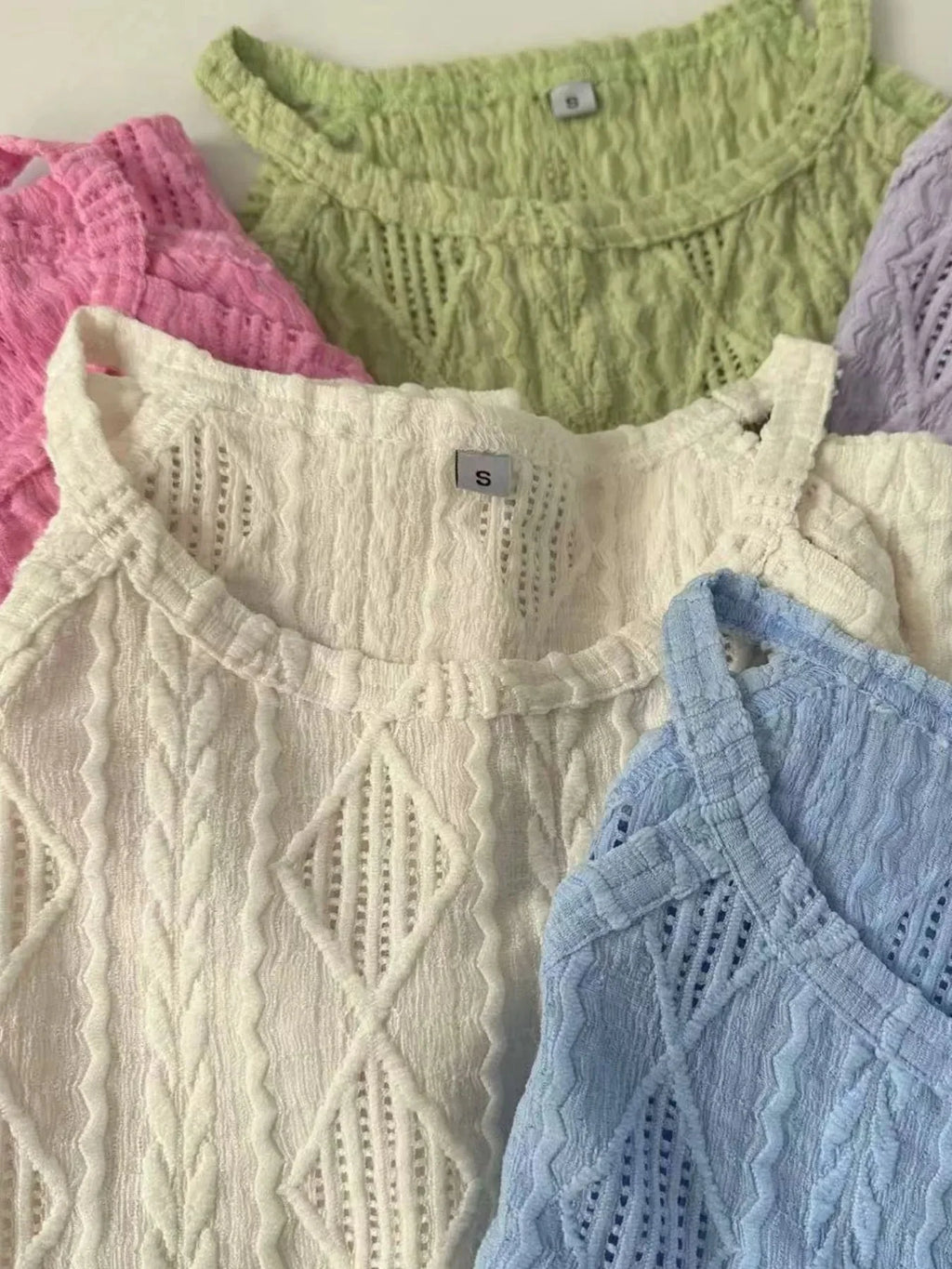 Round Neck Eyelet Textured Tank Top