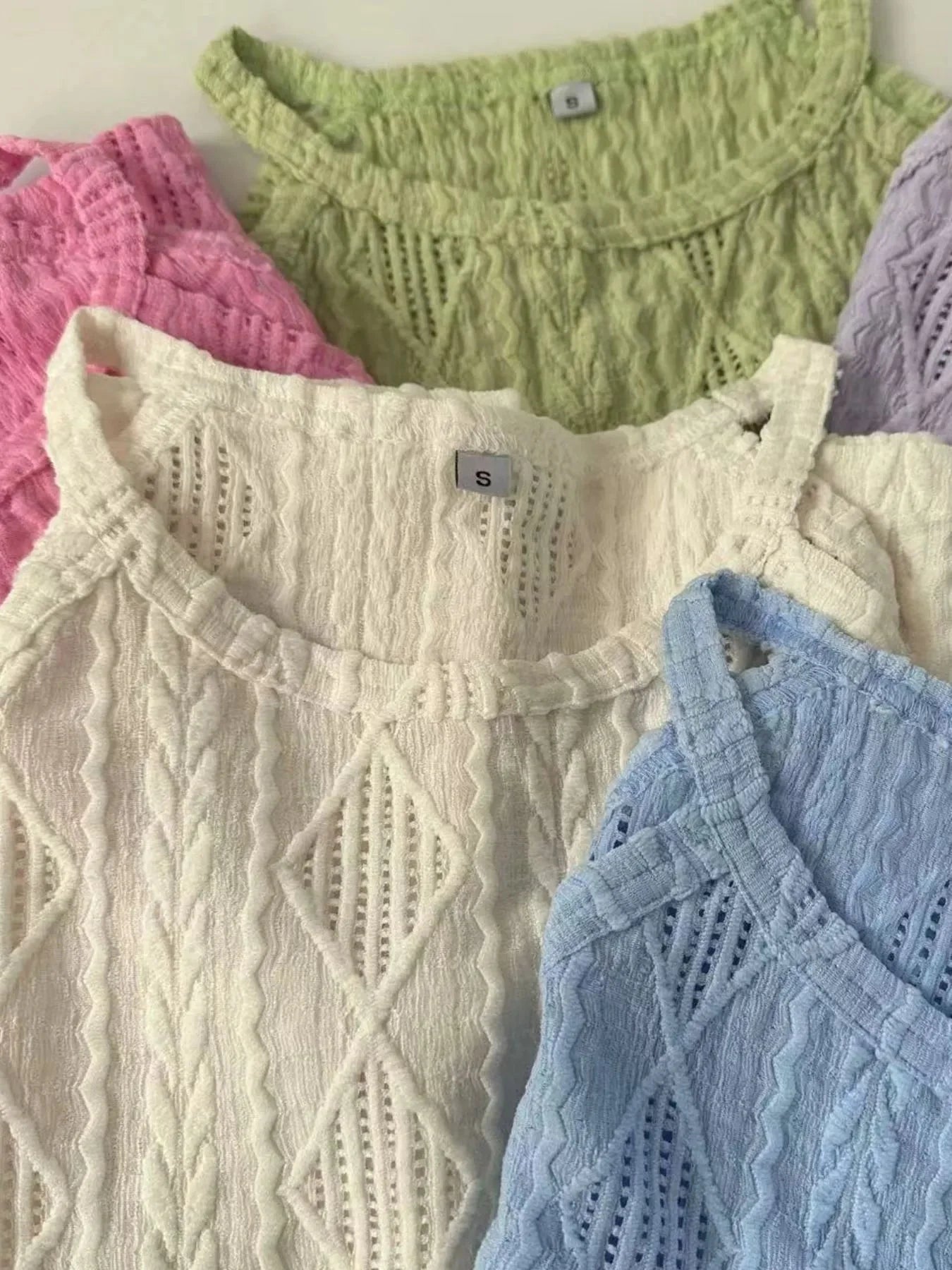 Round Neck Eyelet Textured Tank Top